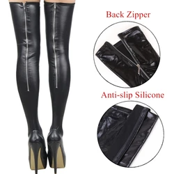 Olhar molhado PVC couro coxa meias altas para mulheres, sexy zíper traseiro, meias de festa, botas falsas, hot pole dance clubwear, plus size