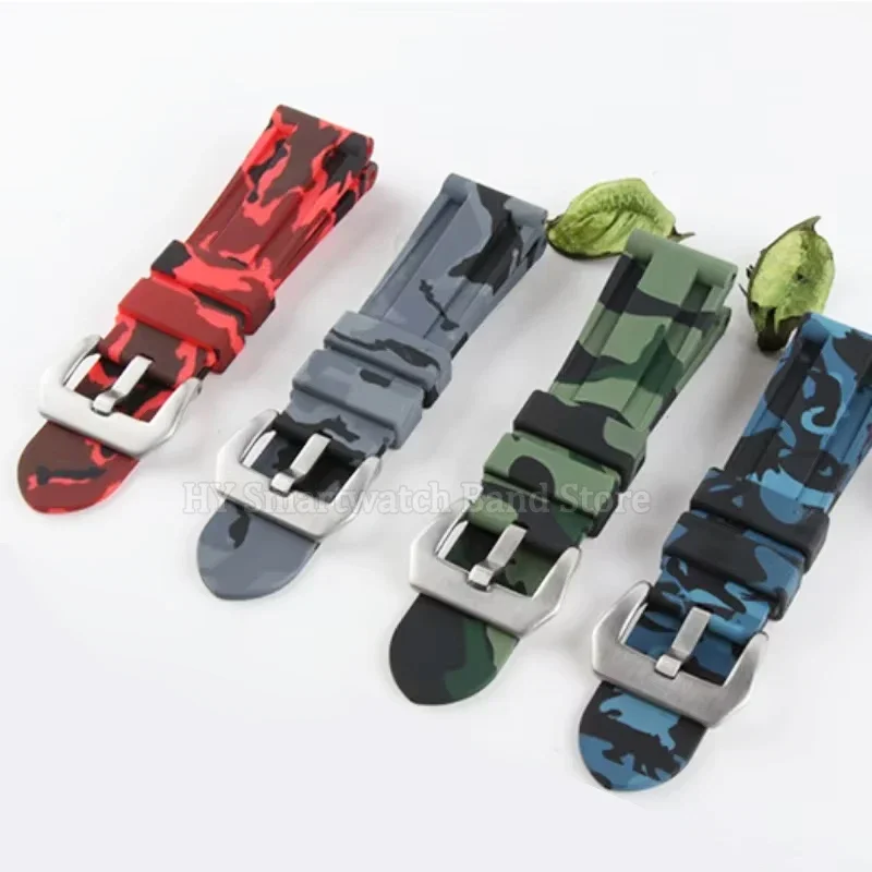 20mm 22mm 24mm 26mm Universal Silicone Watch Strap Camouflage Rubber Bracelet Sport Replacement Watchband for Panerai Wrist Band