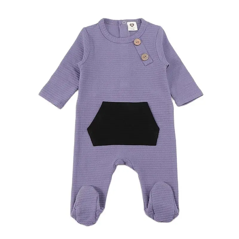 Baby romper elegant outfit winter ribbed pajamas baby overalls contrast pocket boy girls clothes footies baby autumn clothes