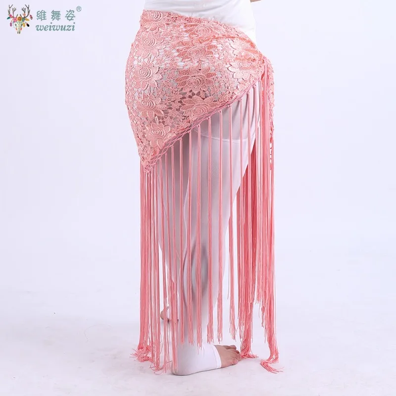 Handmade Clothes for Belly Dancing Women's Clothes for Dancing Flowers Long Fringe Hand-Knitted Triangular Belt Belly Dance Hip view 3