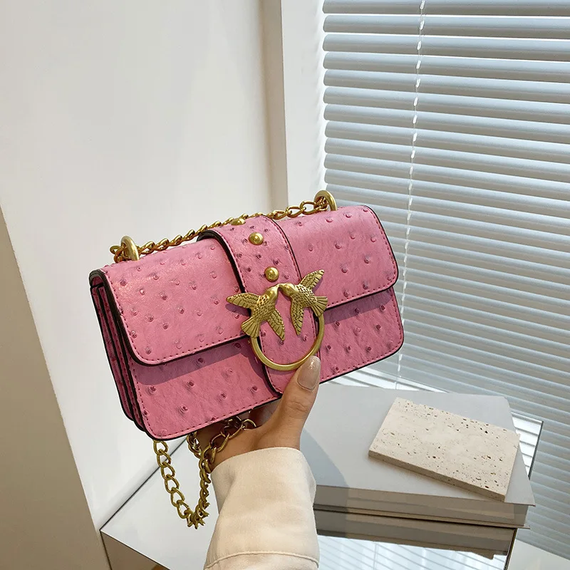 

2025 New Women's Bird Pattern Small Square Bag, Embroidery Grid Crossbody Bag with Chain Strap, Casual Chic Purse for Daily Use