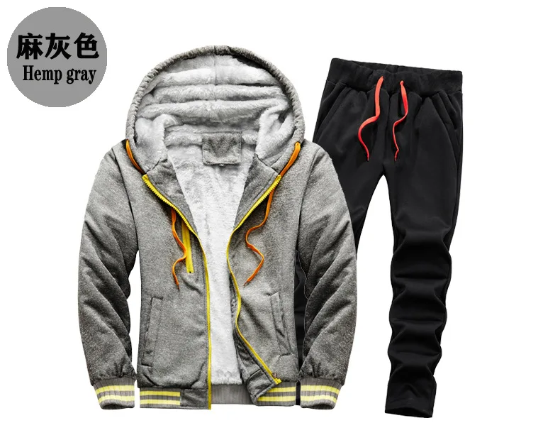 Herren Thermo-Fleece-Trainingsanzug Set Locker Sitzender Dicker Warmer Langarm-Pullover Jogginghose mit Elastischem Bund Winter Fitness-Set – Detail 12