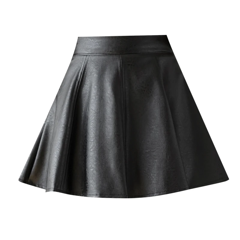 Autumn Winter PU Leather Mini Skirt Woman Fashion High Waisted Cute Black Skirts With Shorts A-line Skater Pleated Skirt Women
