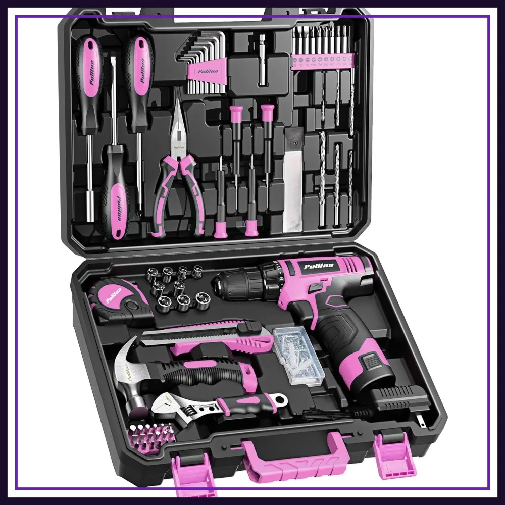 

149-Piece Home Tool Set with 12V Pink Cordless Drill, Toolbox, Hand Tools for Women Men DIY Home Improvement