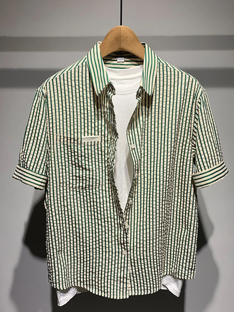 

Korean Faion Striped Collared ort Sve Men's irt Casual Summer Single Wear Outer Sun Protection ort irt