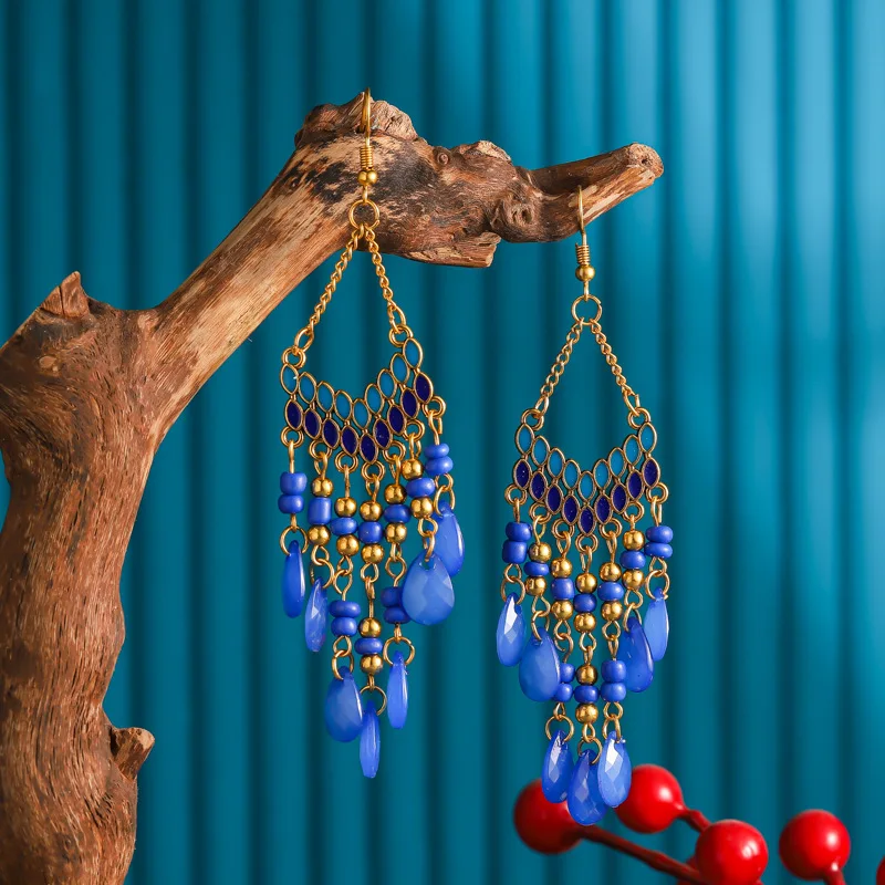 

Vintage Bohemian Long Drop Earrings For Women Enamel Geometric Acrylic Beads Tassel Handmade Chain Dangle Boho Earrings Jewelry