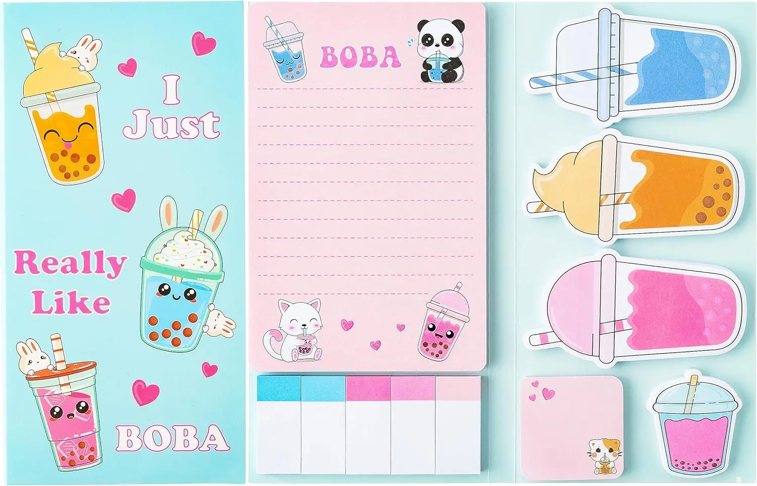 

550 Sheets Cute Boba Sticky Notes Set, Self-Stick Memo Pads with Divider Tabs for School Office