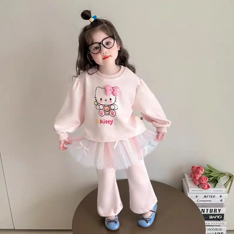 

Sanrio Hello Kitty Kids Hoodie Pants Sets Anime Kawaii New Autumn Girls Long Sleeve Sweatshirt 2Pcs Cartoon Child Clothing Suit