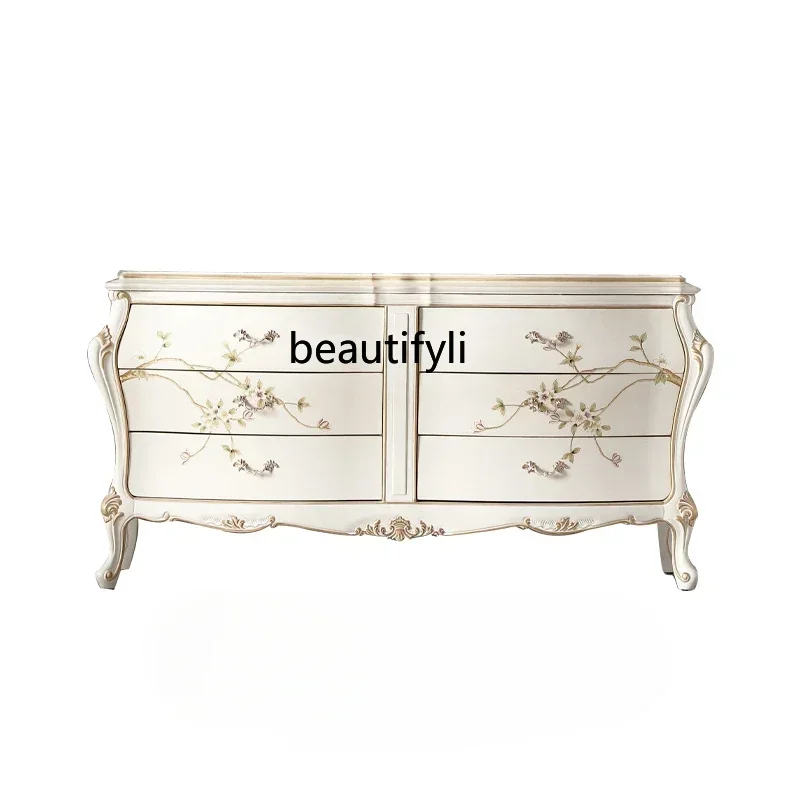 New style French light luxury solid wood hand-painted chest cabinet European bedroom vertical cabinet, decorative locker