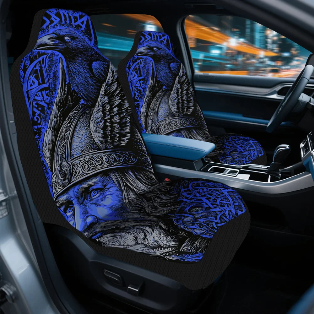Set Of 2 Car Seat Covers Featuring Odin'S Ravens From Nordic Mythology – Suitable For All Types Of Vehicles Including Cars, Suvs