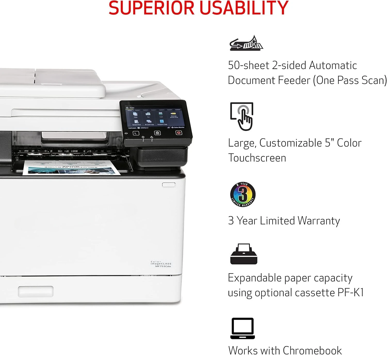 Color imageCLASS MF753Cdw - Wireless Duplex Laser Printer, All-In-One with Scanner, Copier, Fax, Auto Document Feeder image 6
