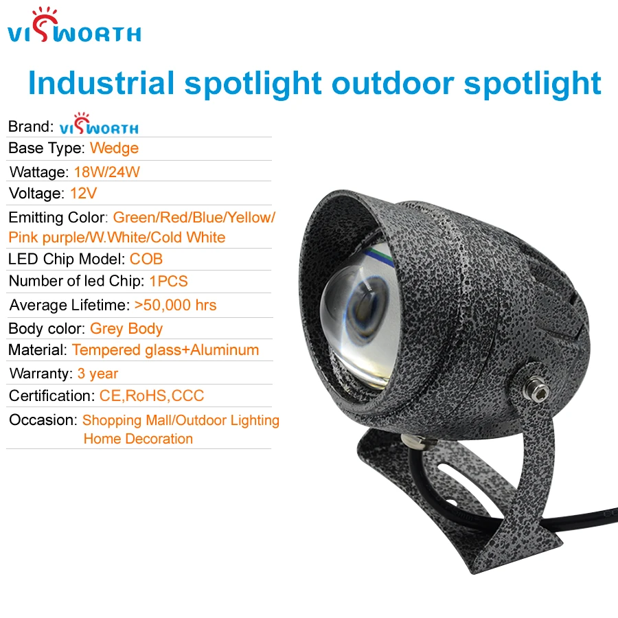 18W/24W Narrow Beam LED Spot Light Outdoor 12V-24V Tree Up Light IP65 Waterproof Garden Landscape Spotlight For Yard Flag Tree