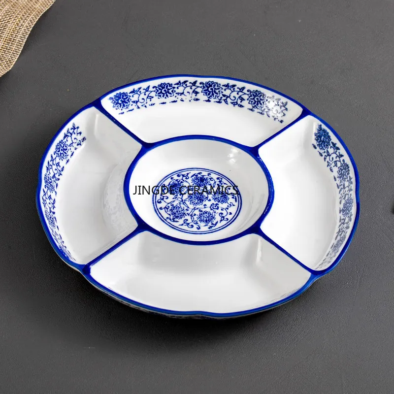 1pc Ceramic Made Dish Blue and White Porcelain Plates Chinese Ceramic Candy Dim Sum Plate Kitchen Tableware Pure White Plate