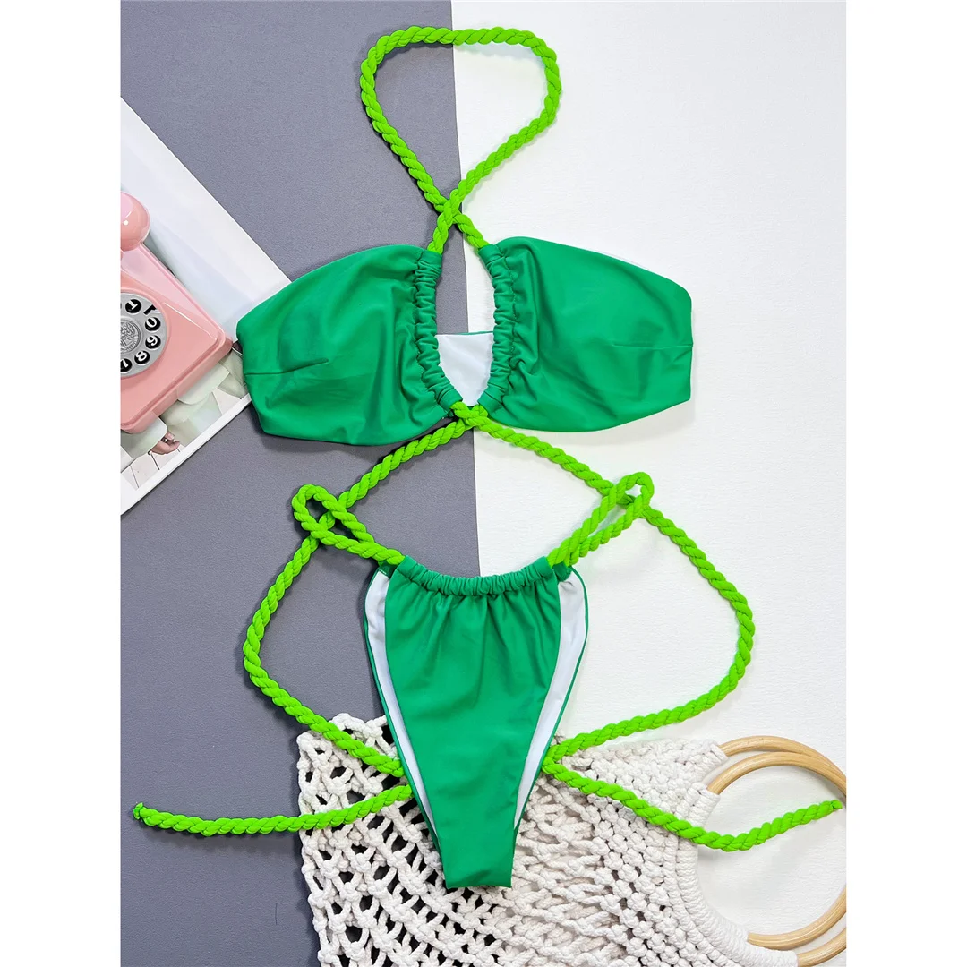 Neuer Wickel-Bikini mit hohem Beinausschnitt, Damen-Badeanzug, zweiteiliges Bikini-Set, Badebekleidung, Badeanzug, Schwimmbekleidung V4750 – Detail 10
