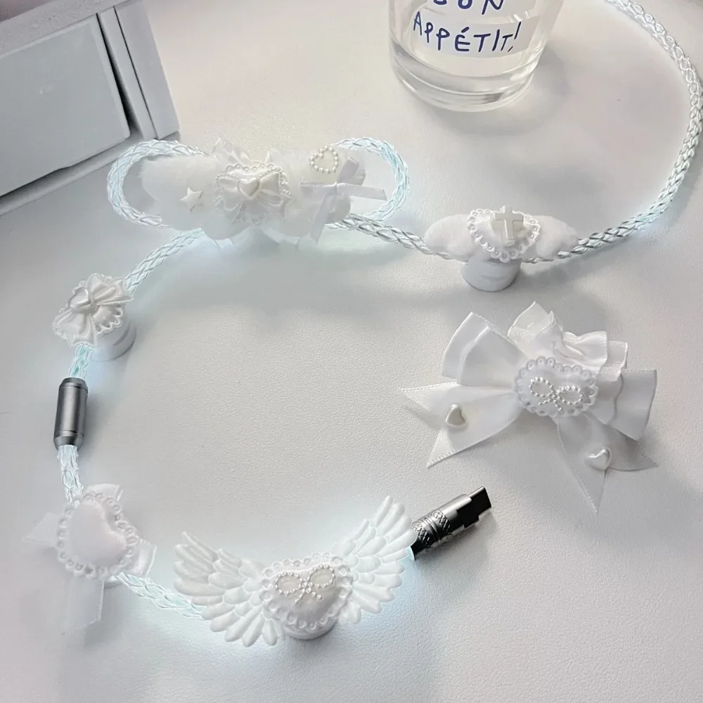 Keyboard Aviation Plug-in Cable Custom Luminescent Single Crystal Copper Bow Keyboards Cable 8k Usb Type-c Keyboard Accessories
