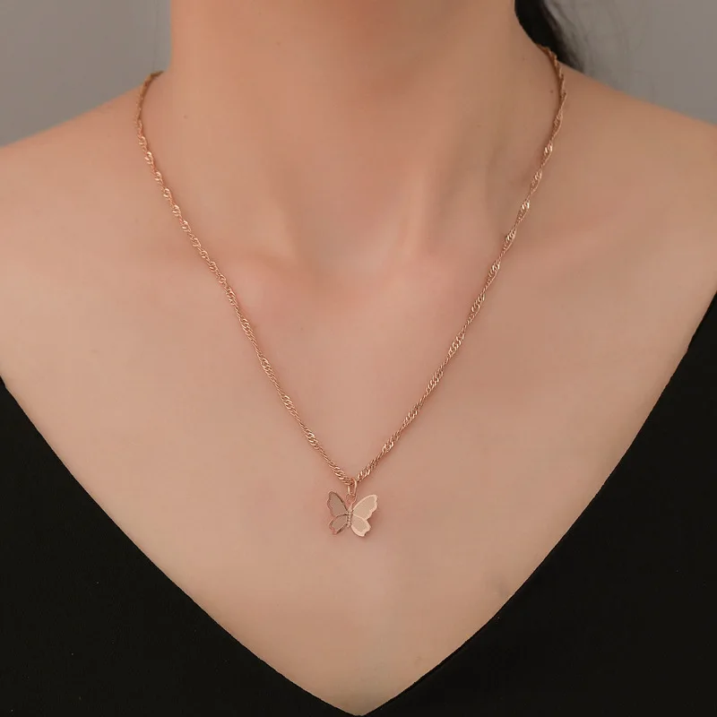 Korean Fashion Butterfly Pendant Necklace For Women Simple Chain Necklaces Party Girl Choker Jewelry Accessories