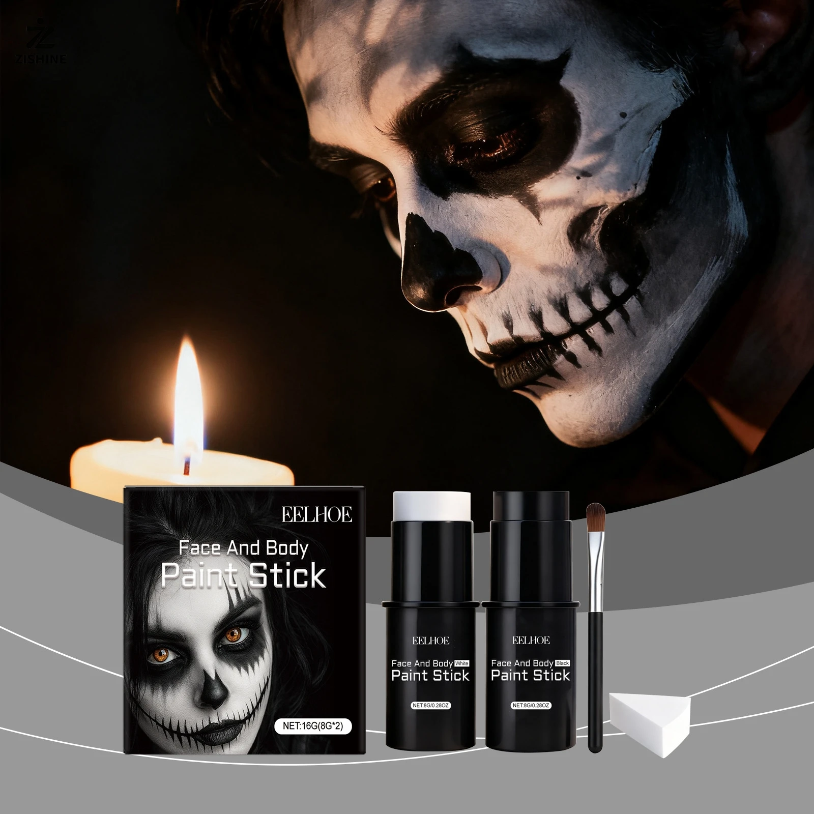 Halloween Face Painting Kit High-Color Face and Body Paint Brush in Black and White for DIY Cosplay Theme Party Body Makeup