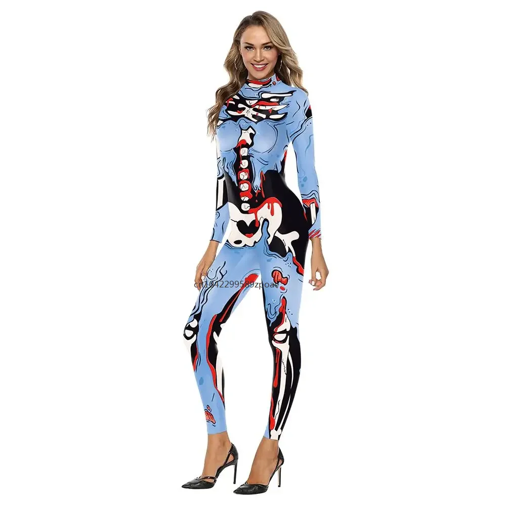 Cosplay Costume Female Sexy Jumpsuit Terror 3D Skeleton Printed Zentai Bodysuit Anime Clothes Garment Halloween Outfit