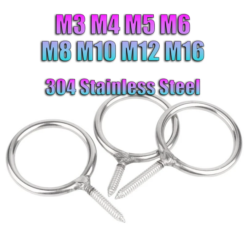 1-5pcs 304 Stainless Steel Self-Tapping Screw with Ring M3 M4 M5 M6 M8 M10 M12 M16 Sheep Eye Circular Ring Type Wood Screws Bolt