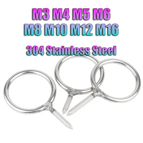 1-5pcs 304 Stainless Steel Self-Tapping Screw with Ring M3 M4 M5 M6 M8 M10 M12 M16 Sheep Eye Circular Ring Type Wood Screws Bolt