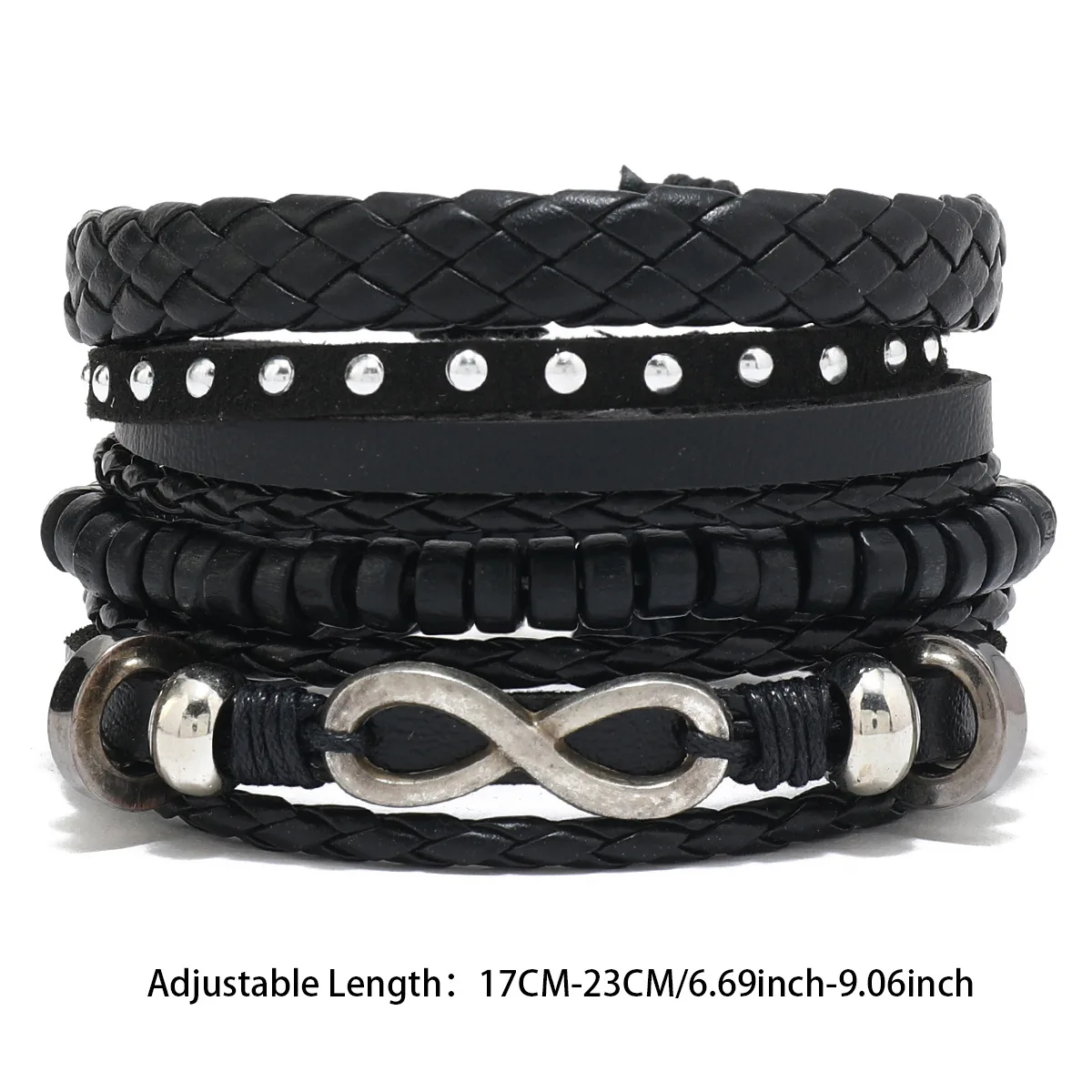 6/4PCS 3Style PU Wodeen Braided Wrap Leather Bracelet for Men Vintage Life Wood Beads Fashion Male Armband