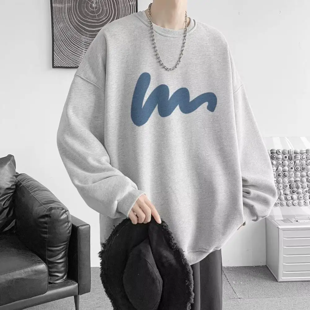 Base Layer Sweatshirt Men's Printed Hip Hop Streetwear Sweatshirt with Elastic Cuff Hem Mid Length Pullover for Fall Winter