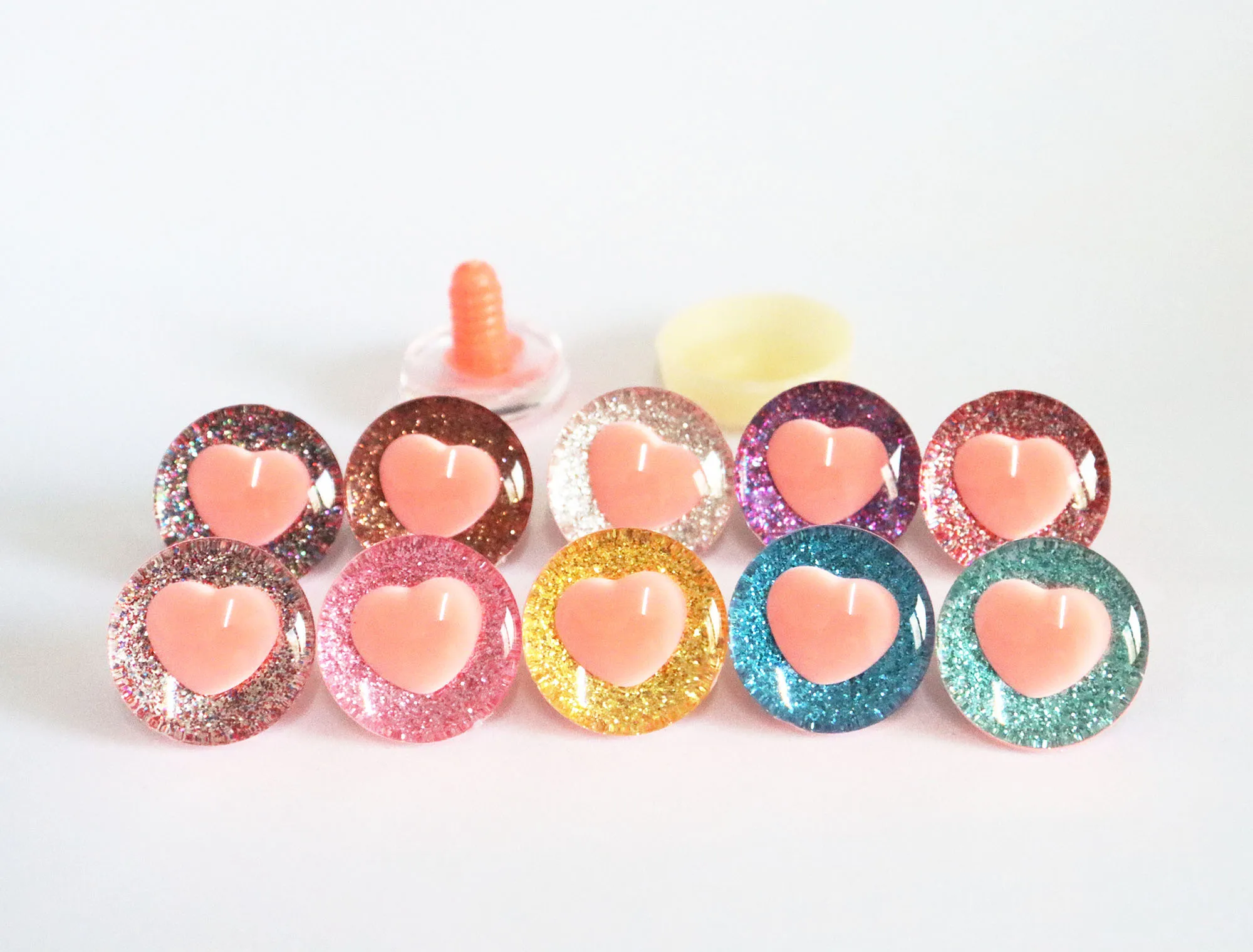 Masckaszem Colorful glitter 3D Heart pupil safety eyes 25mm Colorful doll pupil eyes with hard washer --N10