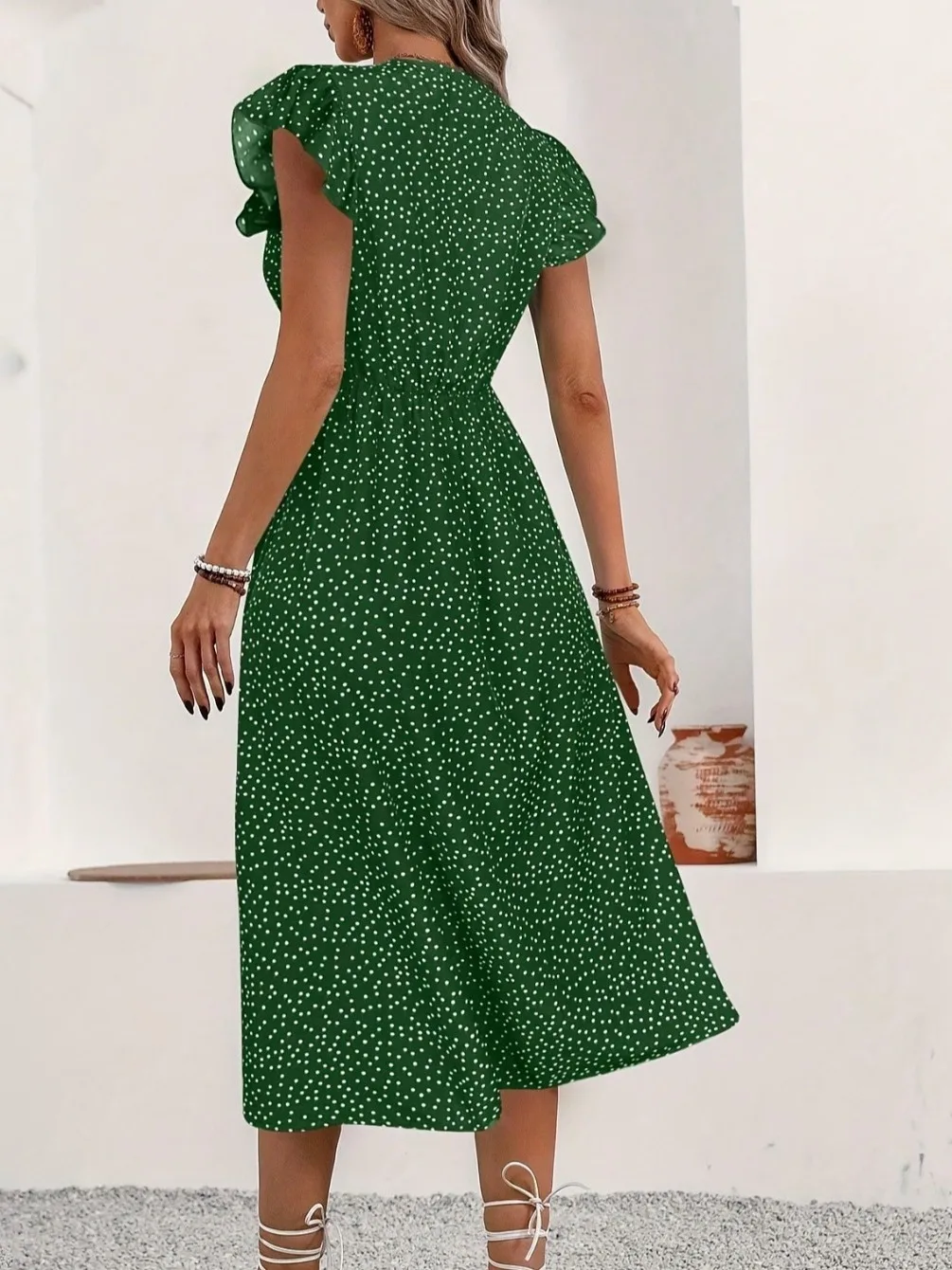 Faionable V-Ne Floral Print ort Sve Midi Dr Button Detail Saumrock Weiche, bequeme Polyesterfaser l W...