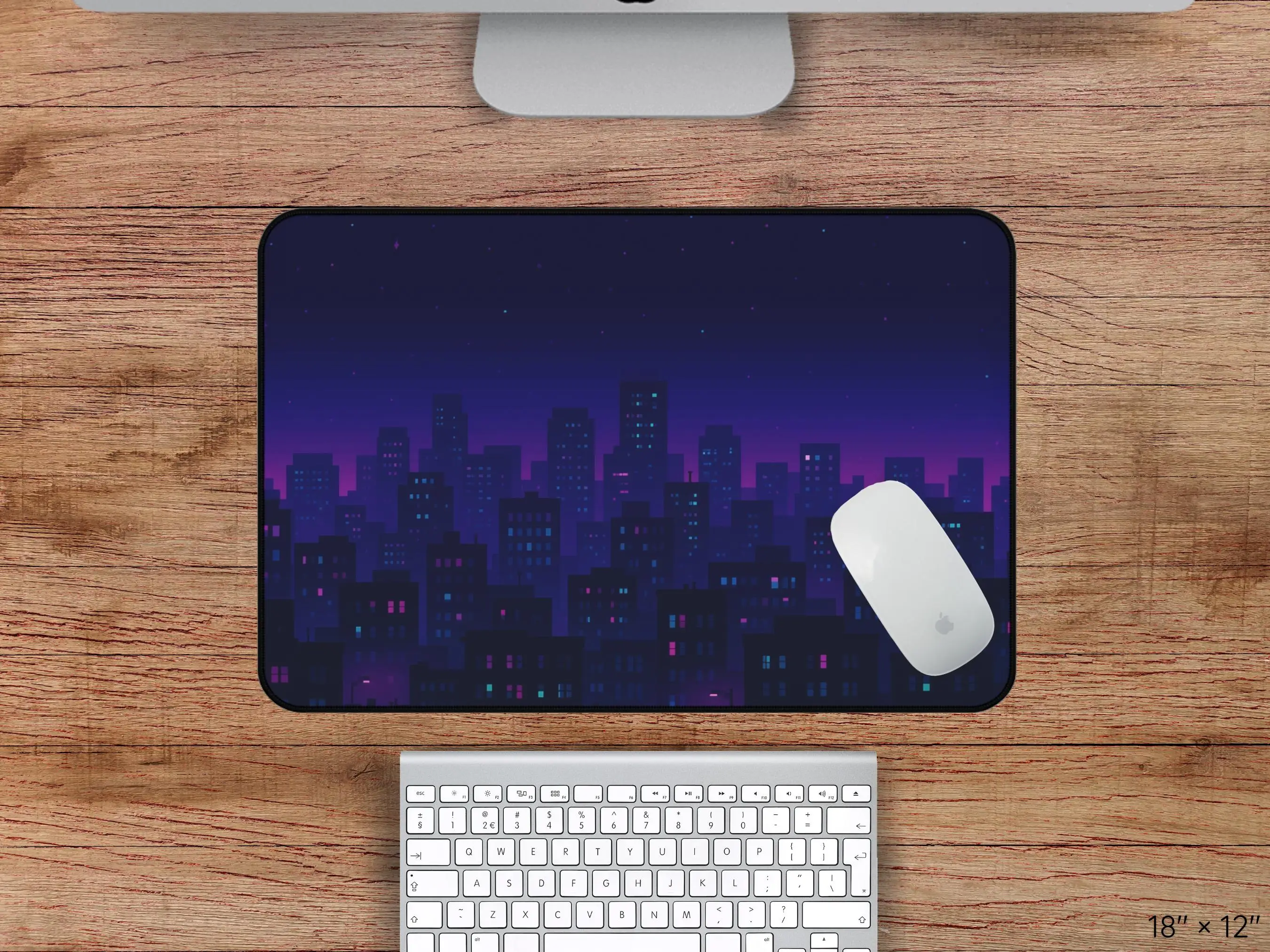 Neon City Deskmat,low-fidelity Pixel Cityscape Desk Mat,night Skyline Mouse Pad with Neon Windows,large Desk Mats,pixel Mousepad