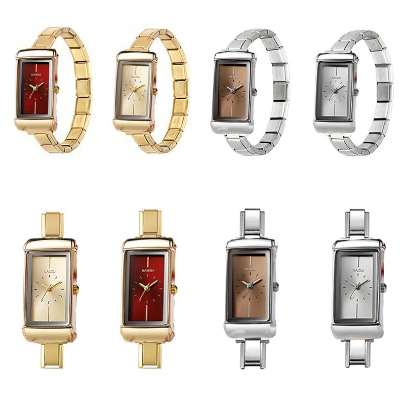 Luxury Vintage Rectangle Ladies Quartz Watch Multicolor Dial Detachable Italian Charm Strap Niche Retro Fashion Wristwatch