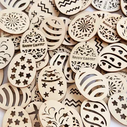 25/50Pcs Easter Eggs Wooden DIY Craft Hanging Ornaments Hollowed Wood Chips Happy Easter Party Decorations For Home Kids Gift