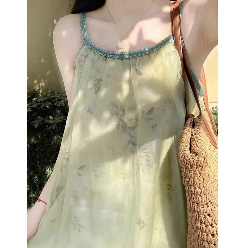 Chinese National Style Green Shivering Women2024Summer New Elegant Graceful Beautiful Slimming Dress