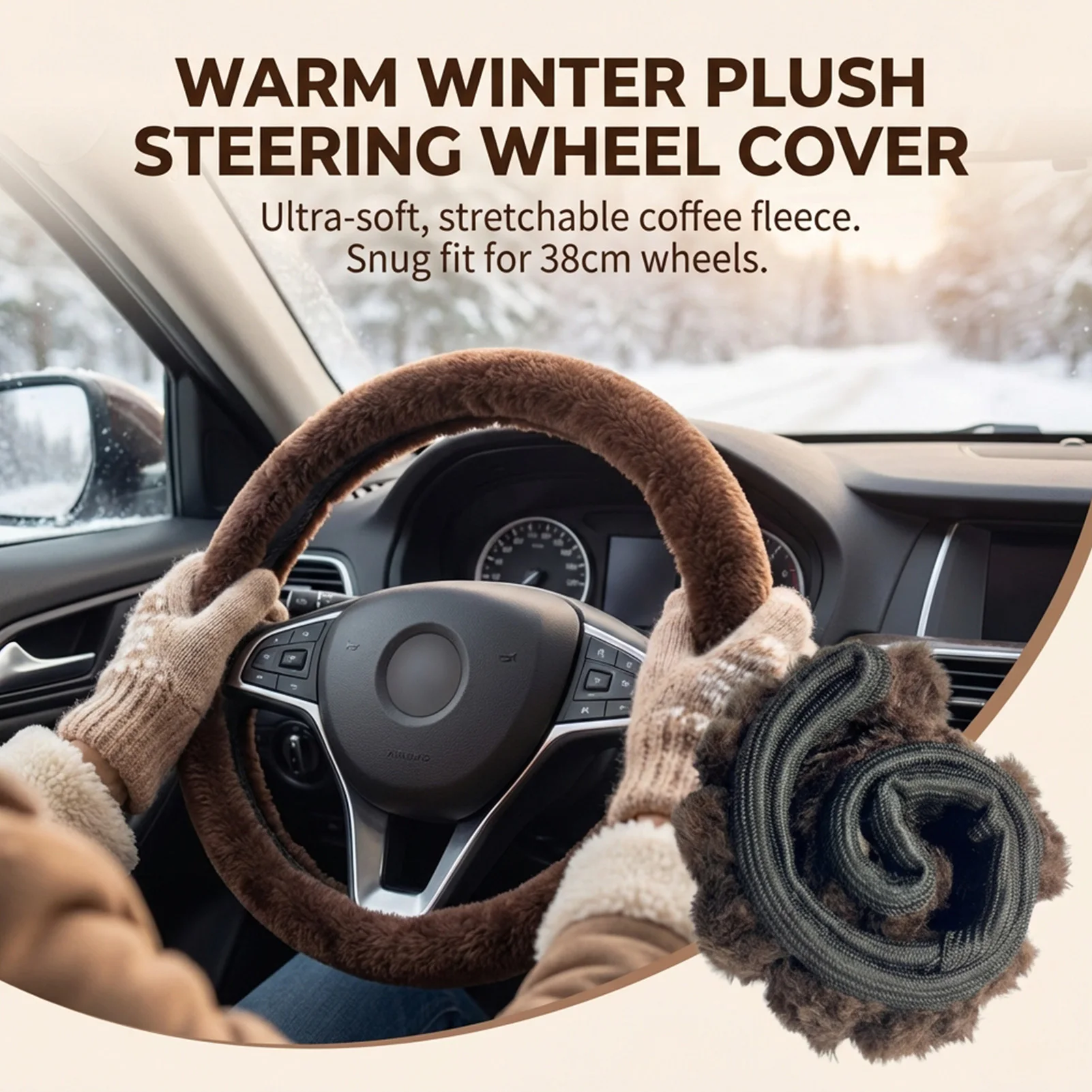 

Зимний короткий плюшевый чехол на руль: супермягкий, эластичный, противоскользящий, теплый, для автомобиля и внедорожника