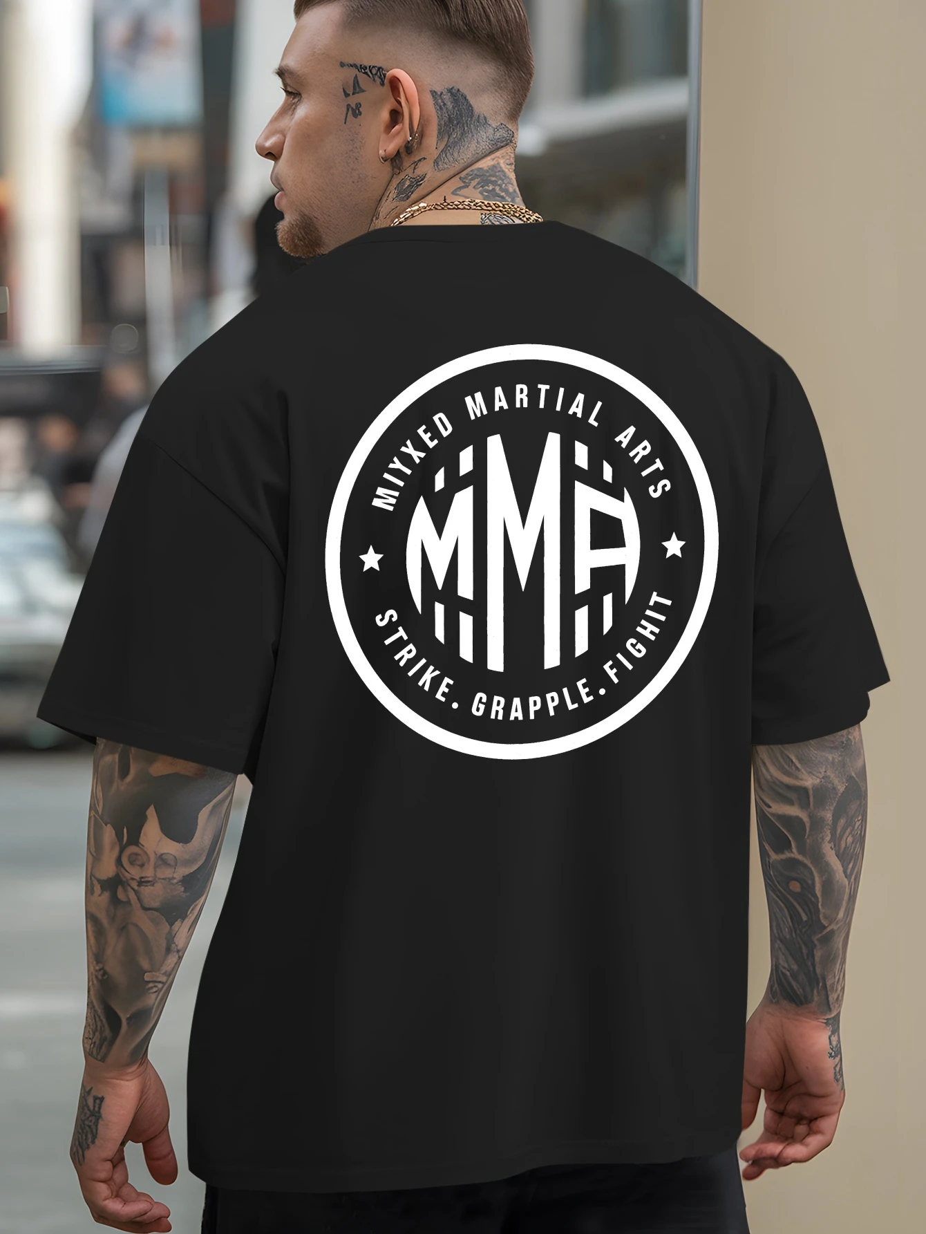 Men's mixed combat hit and grab all season outdoor casual T-shirt with trendy print and loose fit graphic t shirts