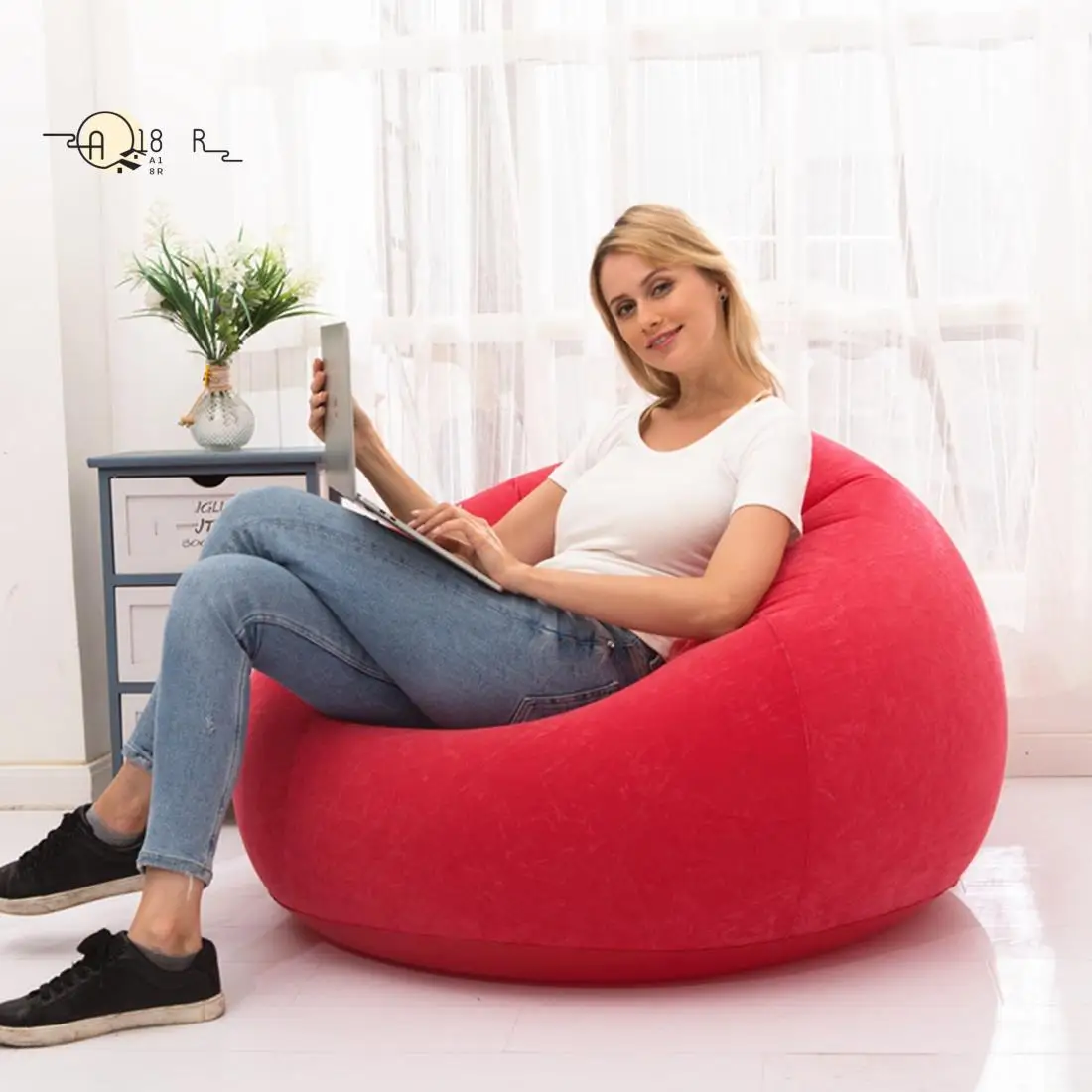 

A18R -Large Inflatable Sofa Chair Bean Bag Flocking PVC Garden Lounge Beanbag Outdoor Furniture Camping Backpacking Bags