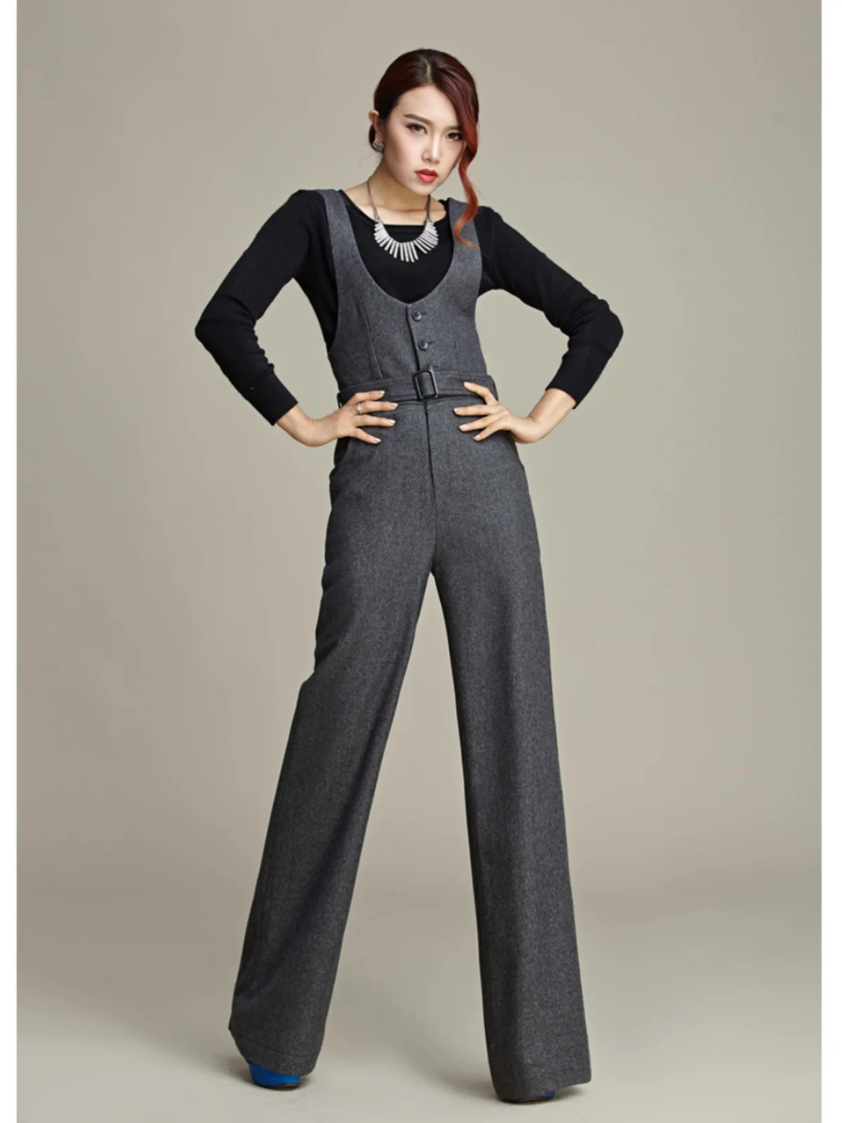 

ey Woolen Wide Leg Overalls Original Design Women's Faionable Bib Overalls Trousers Spring Autumn Season High Waist Long ...