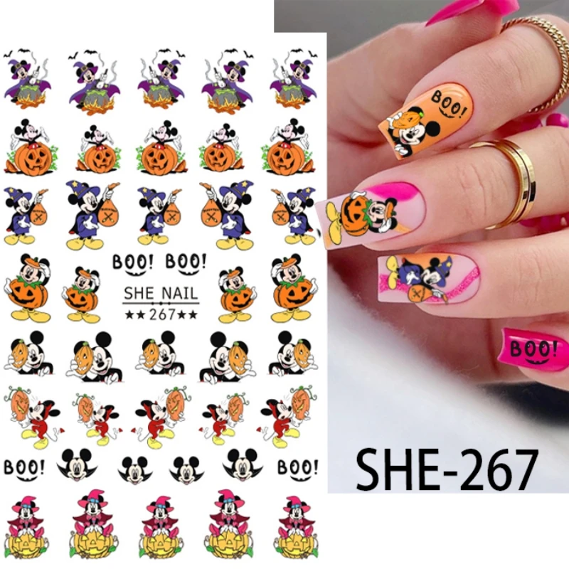 1 pz Disney Cartoon Mickey Halloween Nail Stickers Cute Anime Character Nail Supplies decalcomanie per unghie Press On Nails Sticker