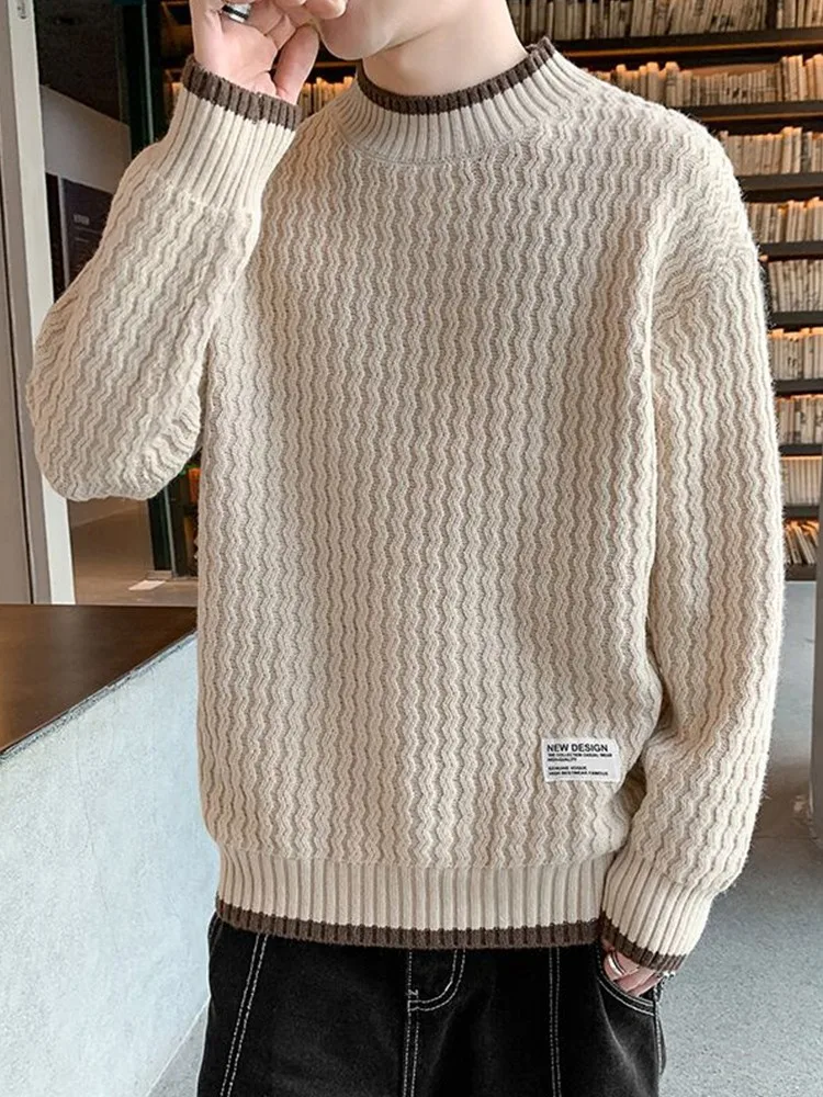 

Autumn Winter Men Sweater Vintage O Neck Solid Color Mens Knitted Pullovers Loose Harajuku Retro Knitting Pullover Sweaters C04