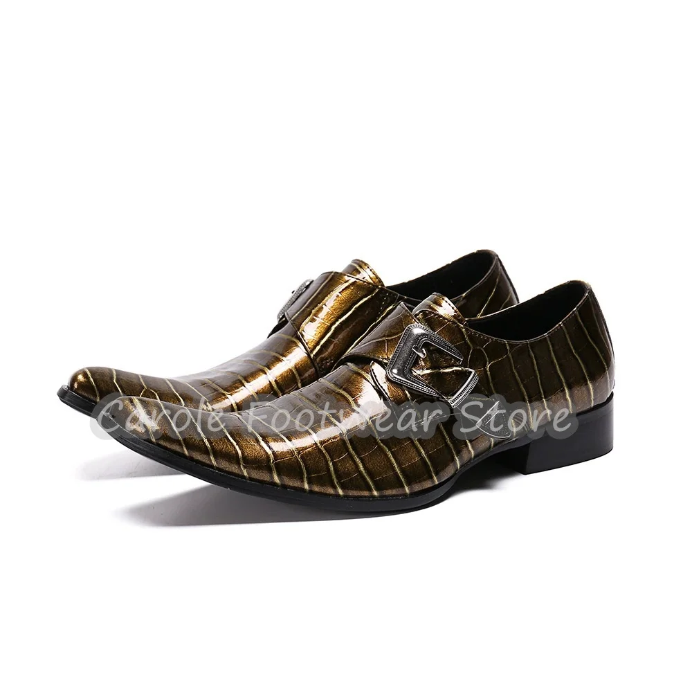 Male Genuine Leather Stripes Buckle Strap Loafers British Style Square Toe Chunky Heel Derby Shoes Business Party Dress Oxfords