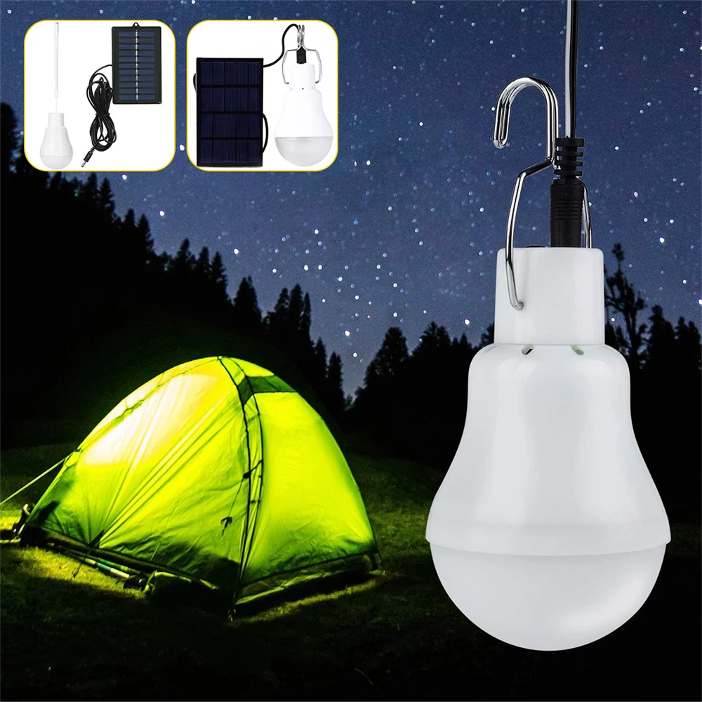

LED Solar Lamp Bulb Outdoor Waterproof Portable Solar Garden Hanging Light Hiking Fishing Emergency Lights