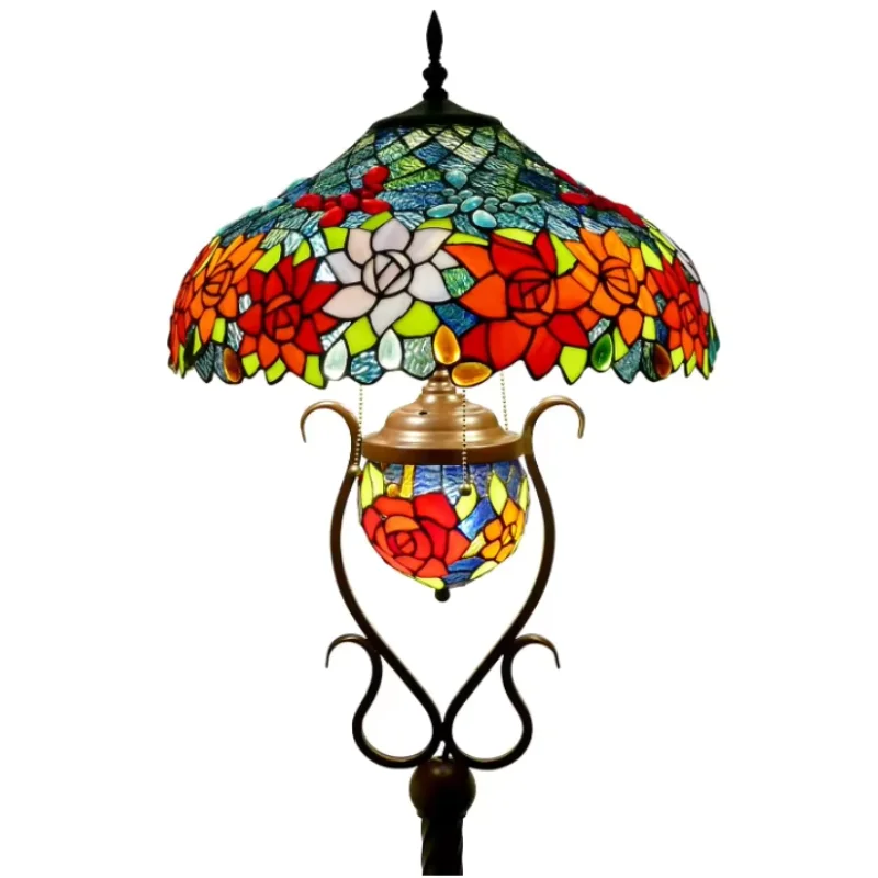Tiffany Style Large LED Floor Lamp American Retro Style European Modern Living Om Bedroom Country Stained Glass Decoration