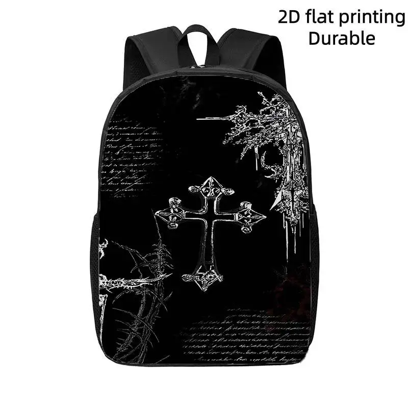 

1 Gothic Cross Backpack | Lightweight, high-capacity, adjustable shoulder strap with icy branches and alphabet patterns