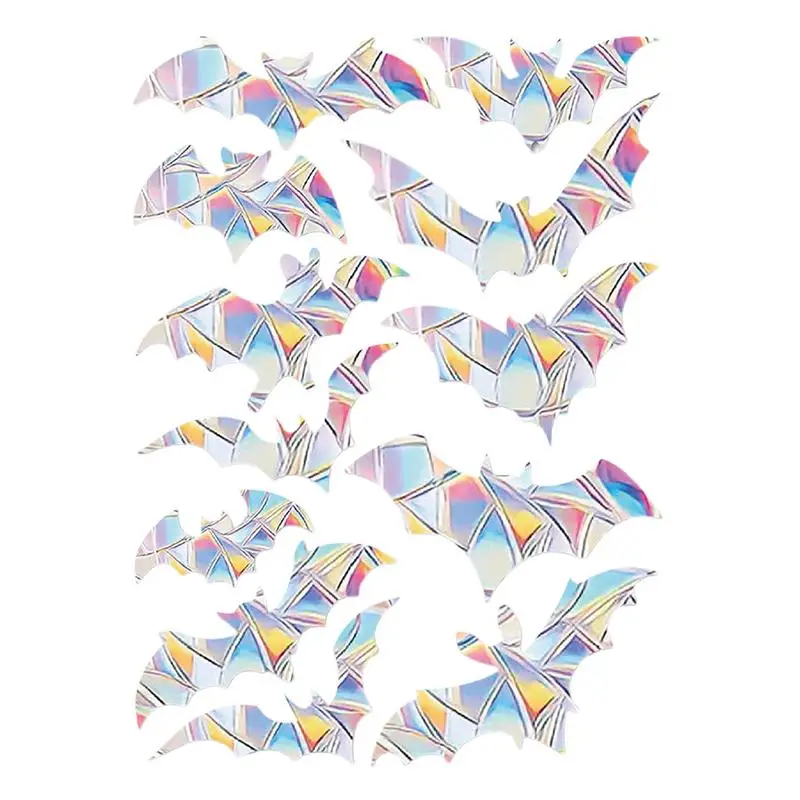 12pcs Halloween Bat Prismatic Window Sticker Halloween Bat Anti Collision Window Sticker Bats Window Decoration Accessories