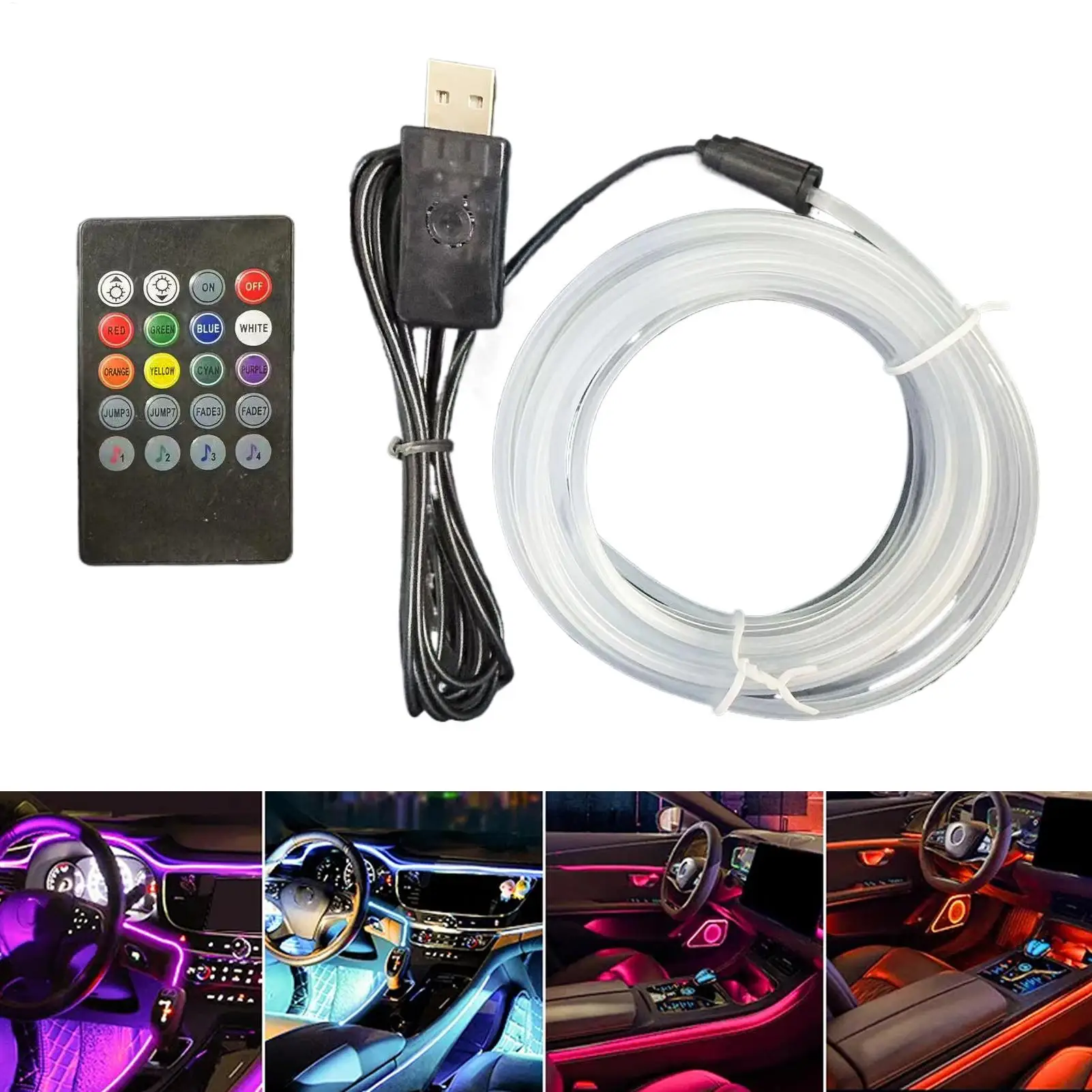 Car Interior Ambient Lighting USB Voice-controlled LED Ambient Lights Strip RGB Auto Interior Lamp Strip For Auto Interior deco