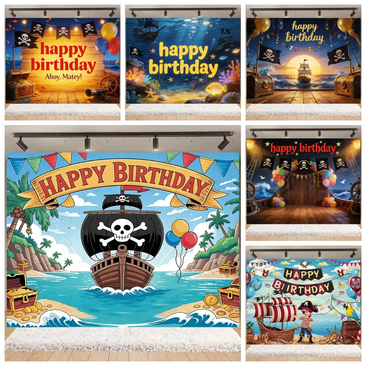 Cartoon Pirate Theme Birthday Party Decoration Background Vibrant Nautical Ship Baby Shower Supplies Backdrop Photography Props