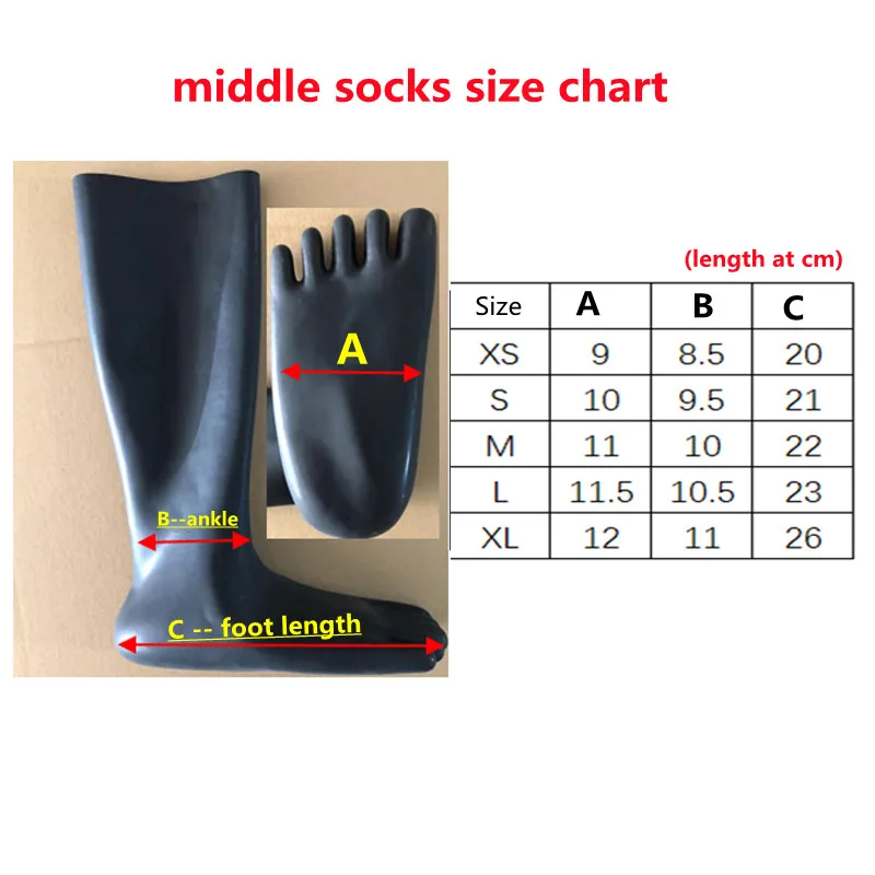 Latex Rubber Gummi Stocking 5 Toes Middle Socks Five-finger Socks 0.4mm Unisex for Women Men Wear with Bodysuit Fetish