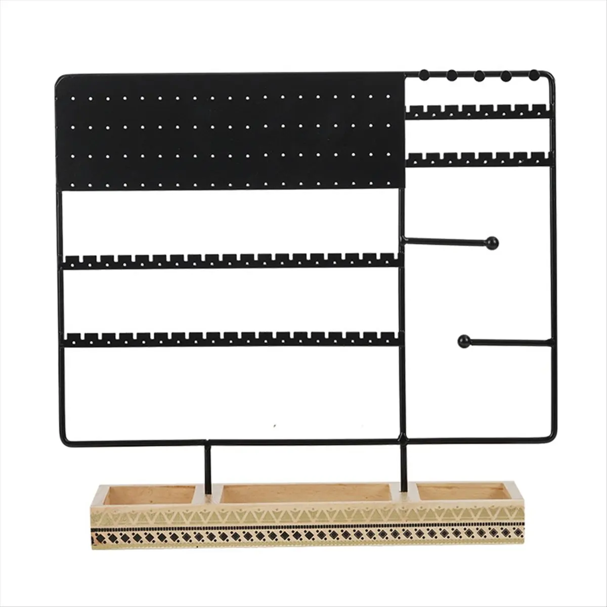 【COUPON!】{0}Multifunction Jewelry Rack Solid Wood Base Ring Storage Box Earring Jewelry Rack Necklaces Rings Jewelry Box Black