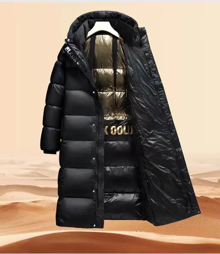 سترة طويلة بغطاء للرأس باللون الأسود الذهبي لكل من الرجال والنساء، سترة سميكة ودافئة للنساء، سترة شتوية للخبز في الهواء الطلق #3