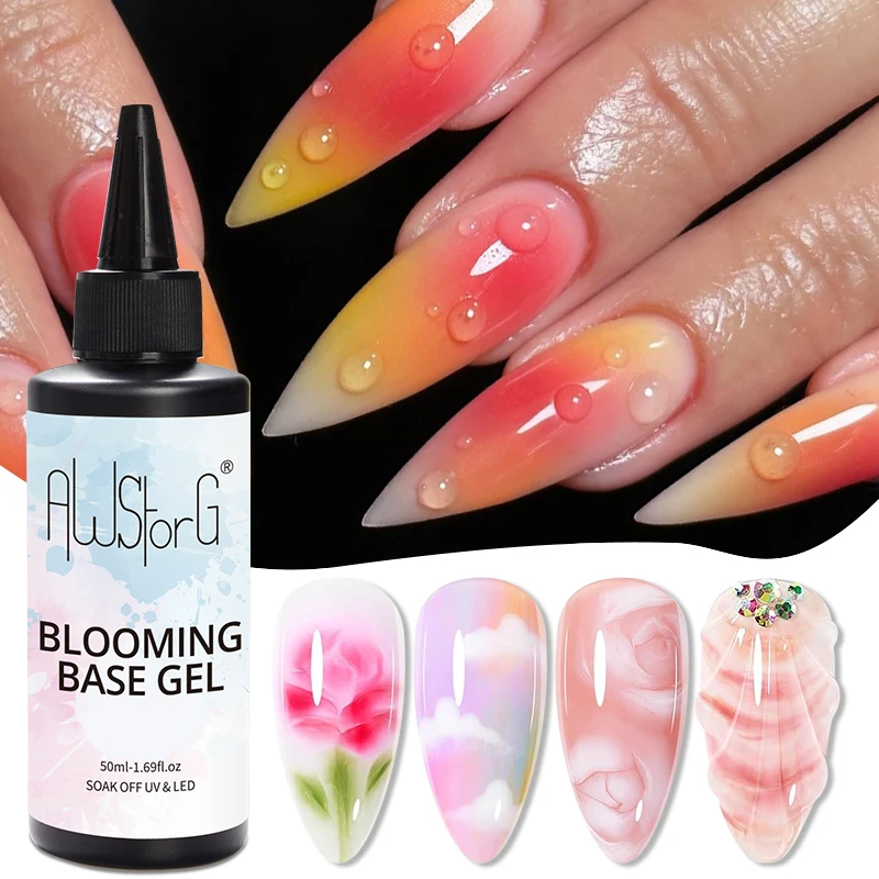 AWStorG 2 Teile/satz 50 ml Super Top Coat Und Klare Blühende Basis Gel Nagellack UV LED Soak Off Nail art Nagellack zum Verbreiten