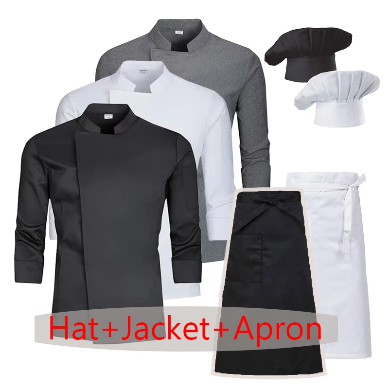 High quality 3-piece Cooking Chef Costume Professional Uniform Hotel Overalls Catering Kitchen Clothes Cook Jacket and Cap Apron